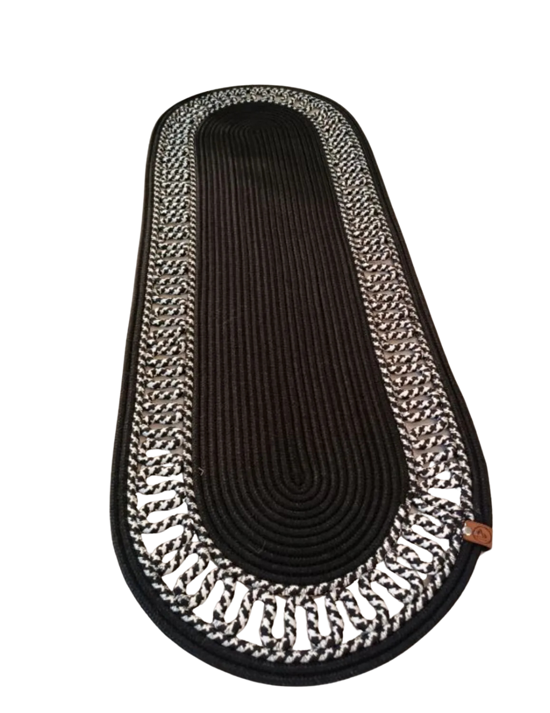 El Örgüsü Jüt Runner Oval Şerit Desenli Masa Sehpa Unite Üstü Dekoratif Örtü (30 X 70 CM)