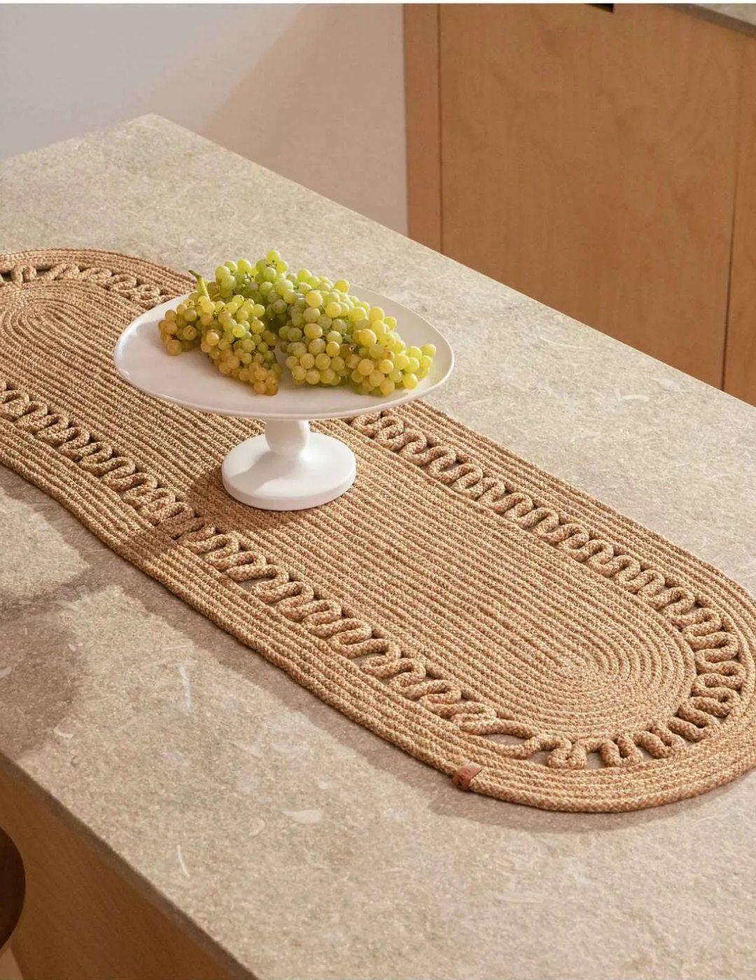 El Örgüsü Jüt Runner Oval Şerit Desenli Masa Sehpa Unite Üstü Dekoratif Örtü (30 X 70 CM)