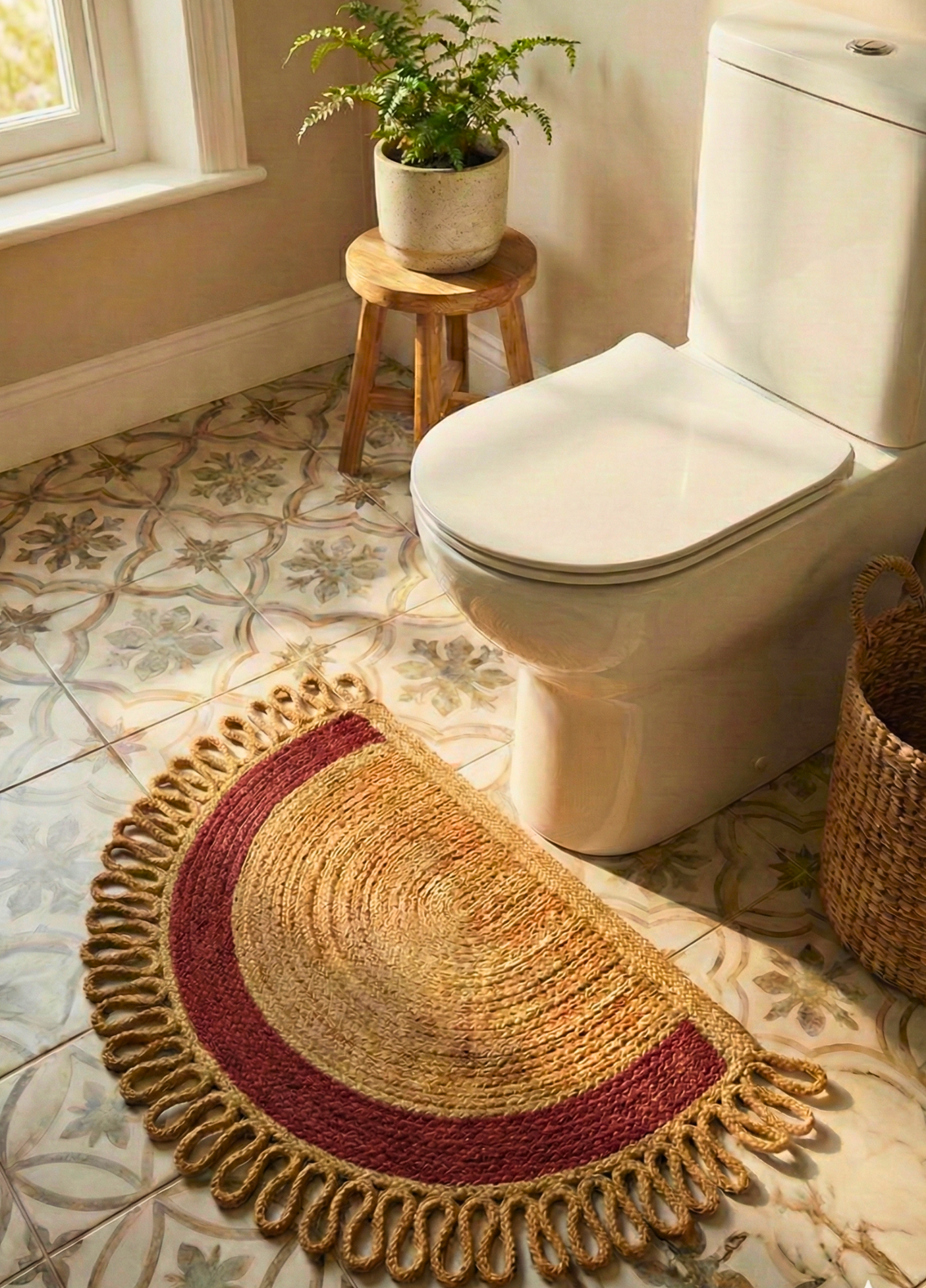 LunaLoop Yarım Ay Jüt Paspas El Yapımı Kapı Önü Banyo Balkon Kilimi