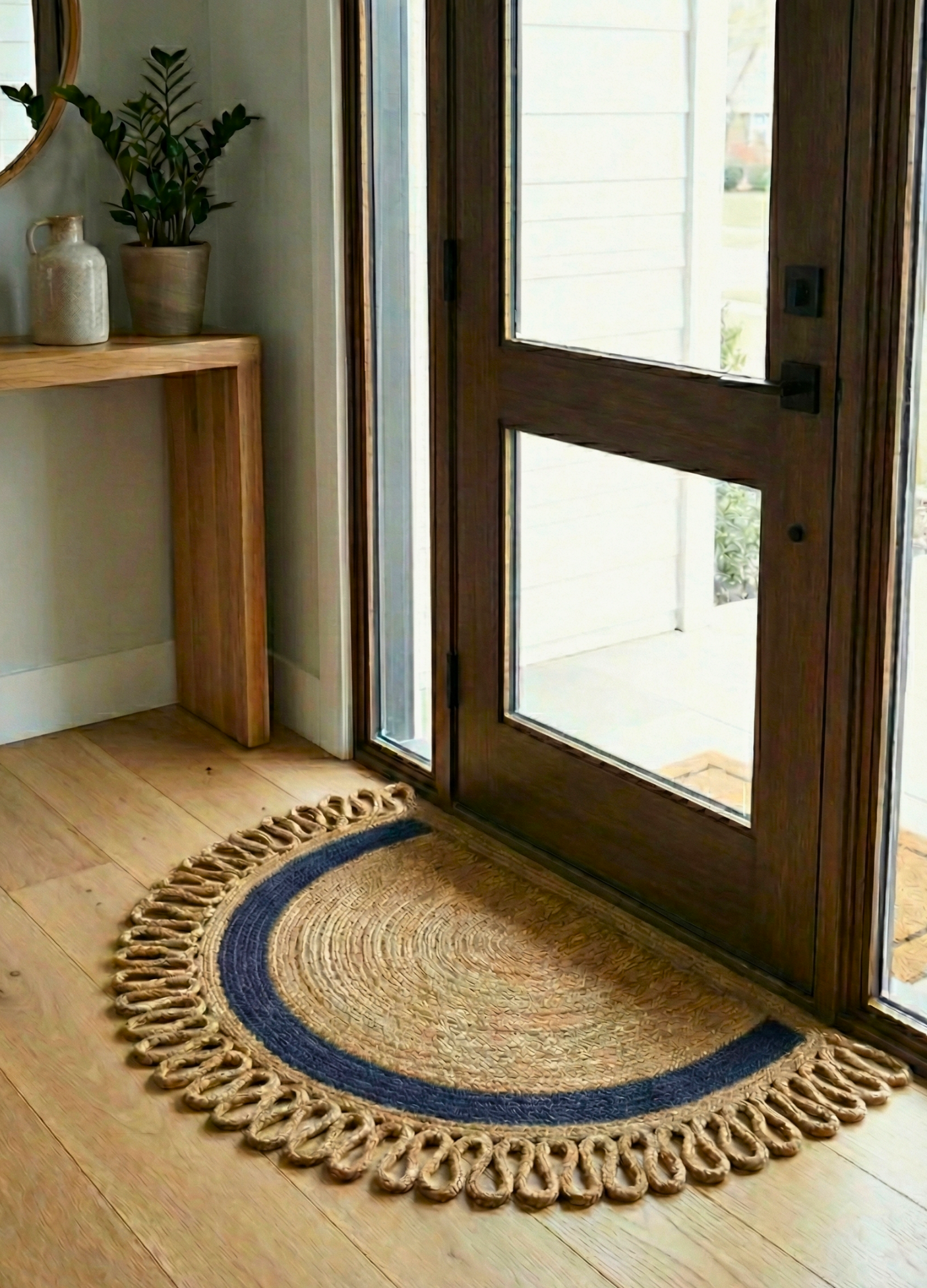 LunaLoop Yarım Ay Jüt Paspas El Yapımı Kapı Önü Banyo Balkon Kilimi