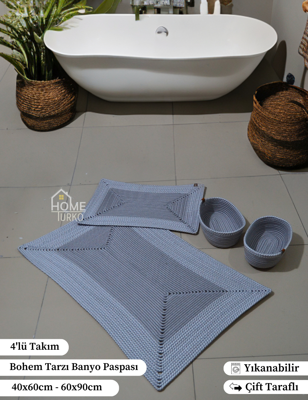 Boho Square Bathroom Mat Set