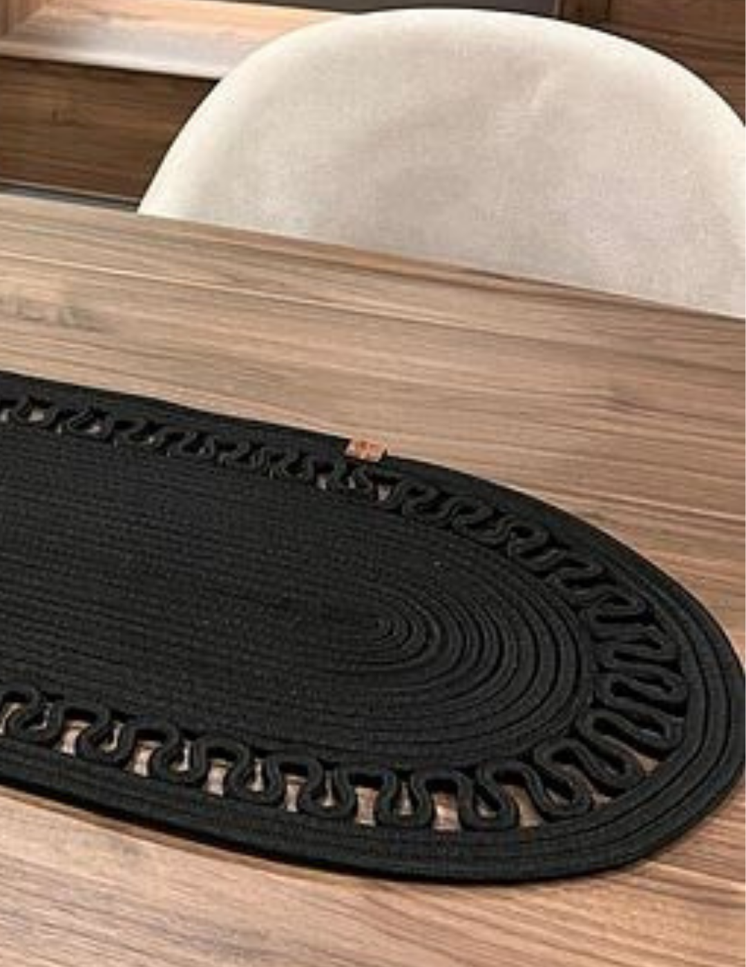 El Örgüsü Jüt Runner Oval Şerit Desenli Masa Sehpa Unite Üstü Dekoratif Örtü (30 X 70 CM)