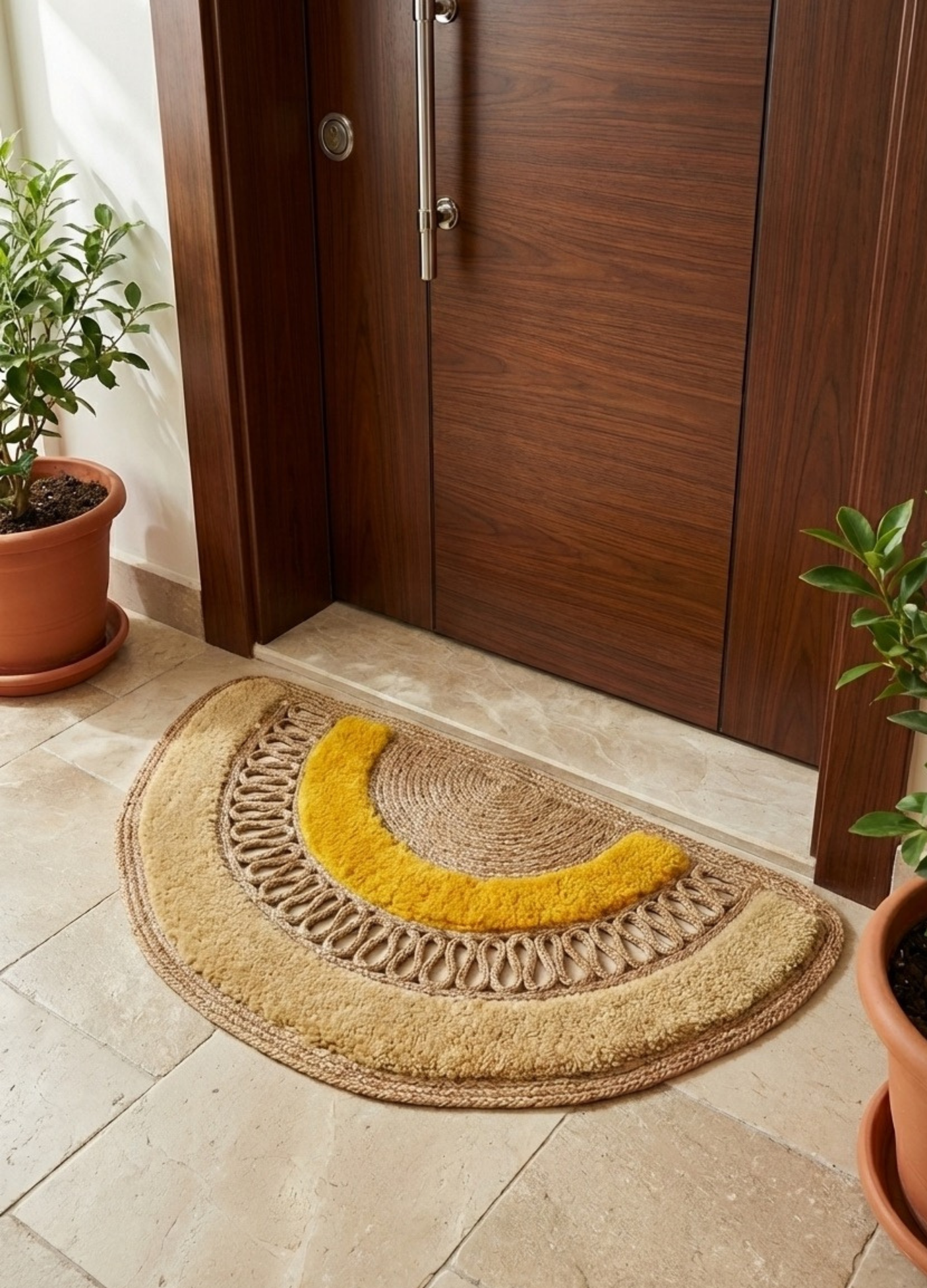 Dünyada İlk! Artisan Glow Yarım Ay Tufting Şeritli Jüt Kapı Önü Paspası