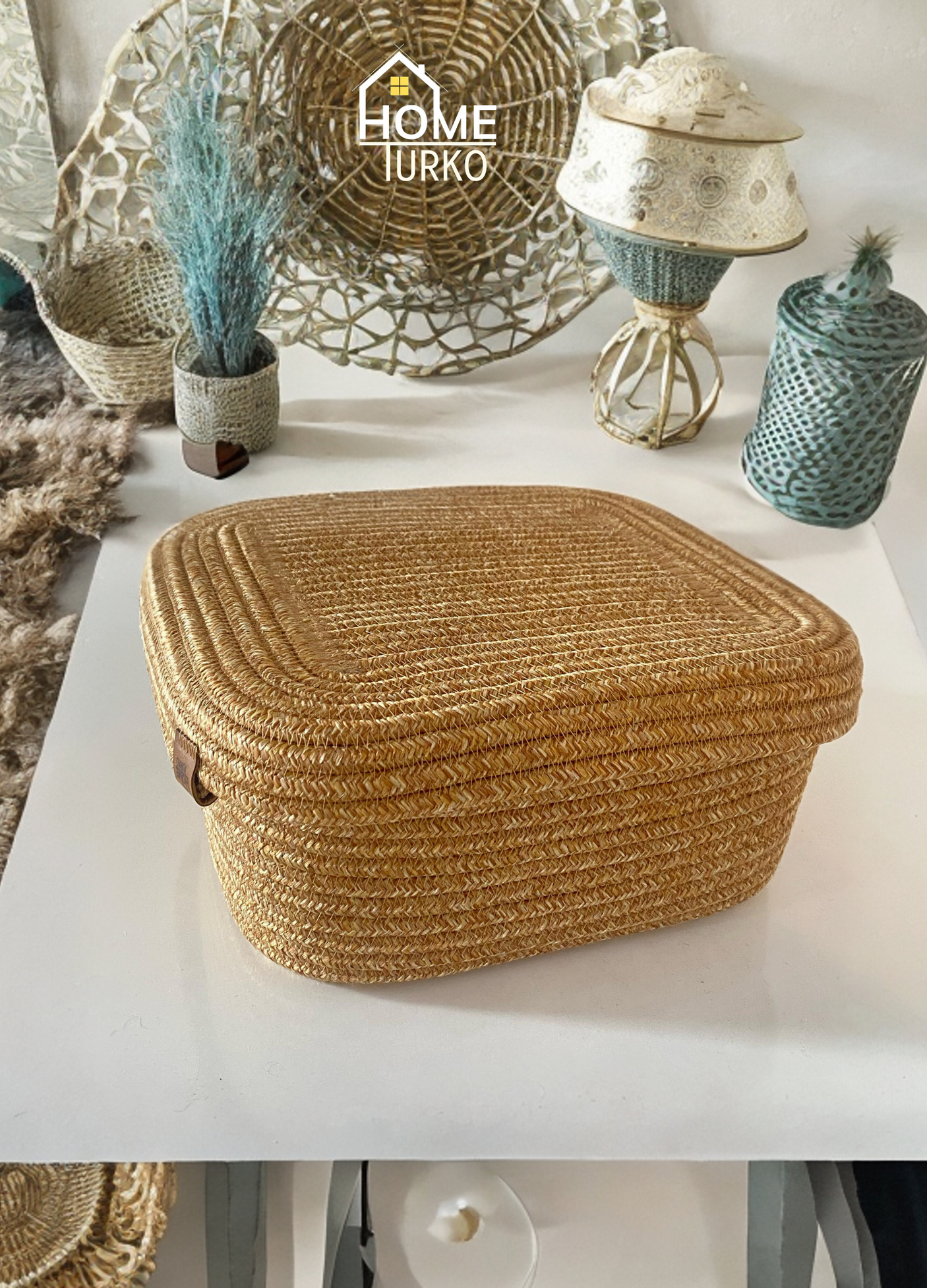 Bohem Kare Kapaklı Sepet / Düzenleyici