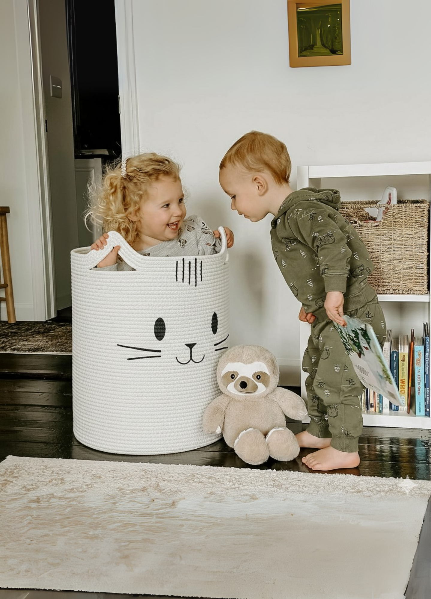 Sevimli Kedi Desenli Çocuk Odası Sepeti