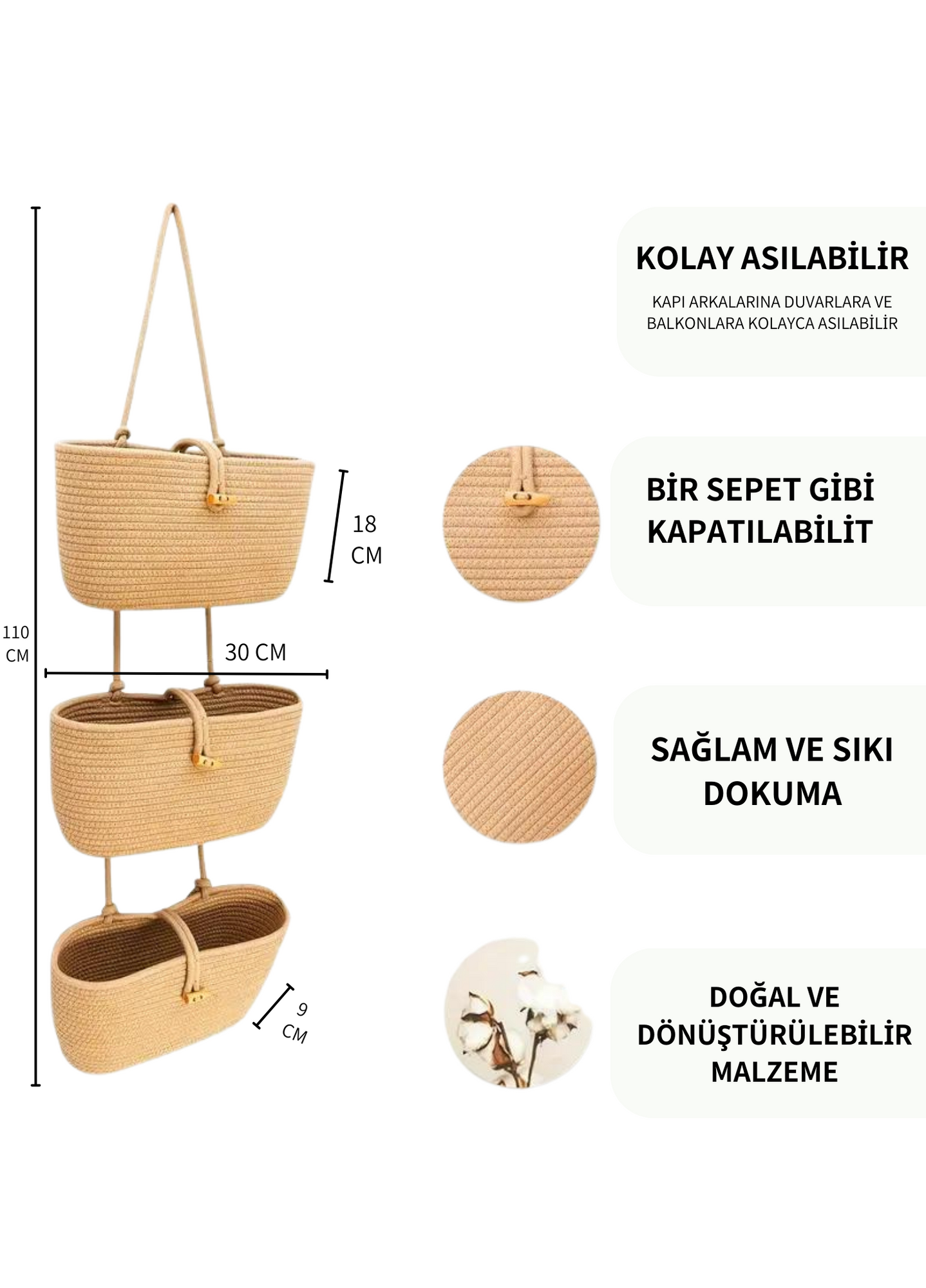 Üçlü Askılı Bohem Sepet