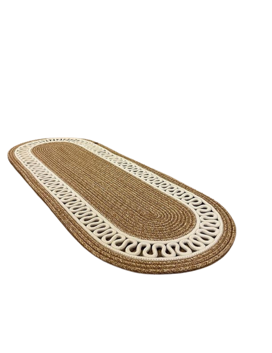 El Örgüsü Jüt Runner Oval Şerit Desenli Masa Sehpa Unite Üstü Dekoratif Örtü (30 X 70 CM)