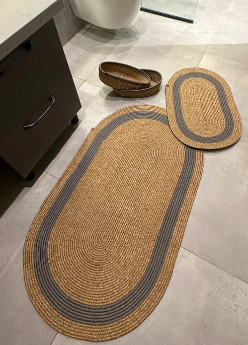 4-Piece Bohemian Bathroom Mat Set with Basket