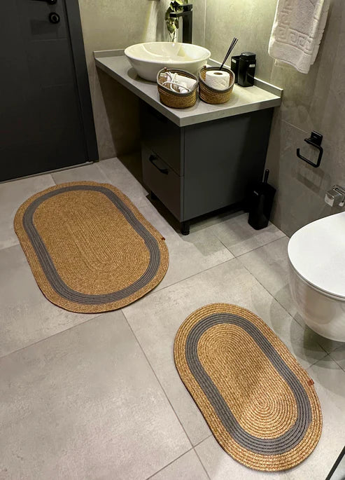 4-Piece Bohemian Bathroom Mat Set with Basket