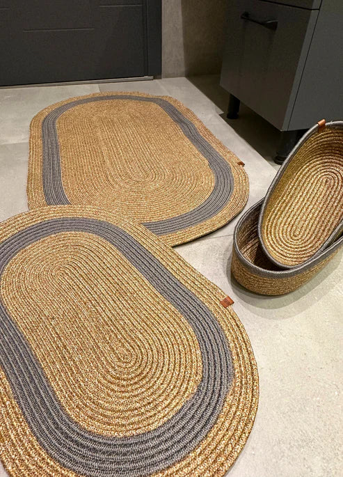 4-Piece Bohemian Bathroom Mat Set with Basket