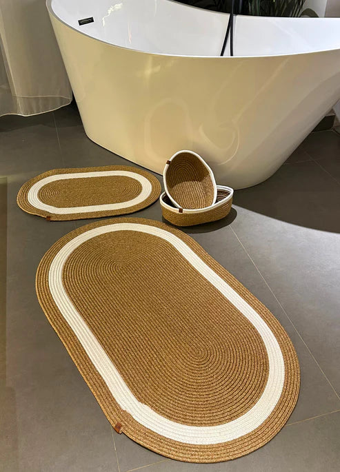 4-Piece Bohemian Bathroom Mat Set with Basket