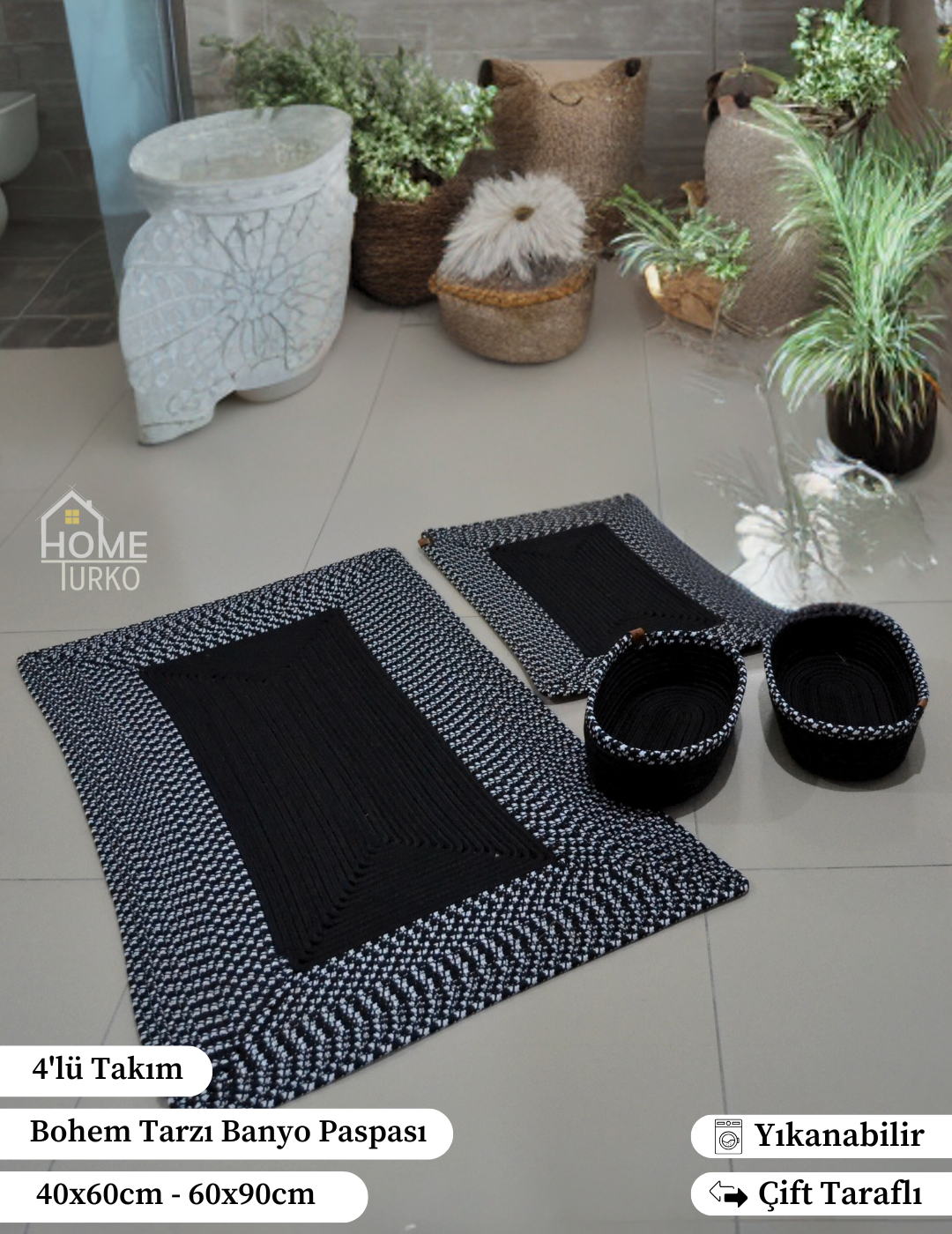 Boho Square Bathroom Mat Set