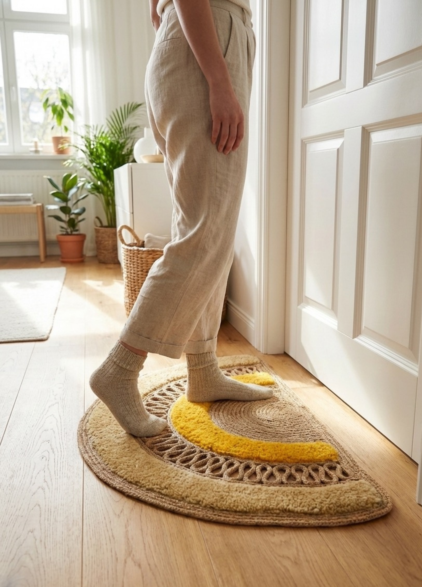 Dünyada İlk! Artisan Glow Yarım Ay Tufting Şeritli Jüt Kapı Önü Paspası