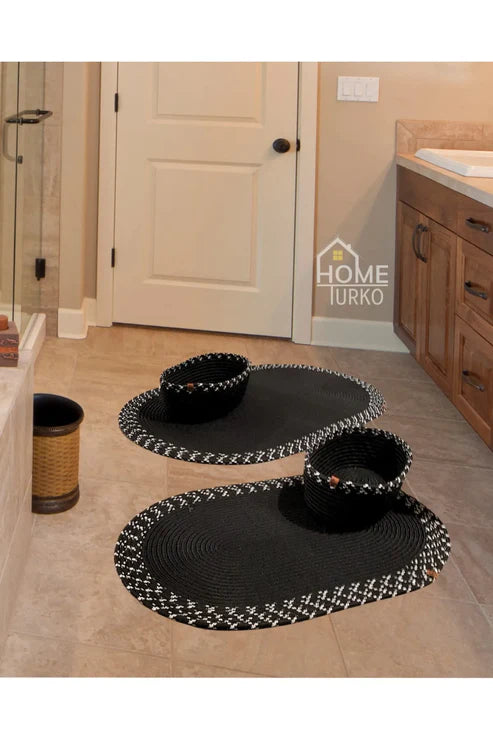 4-Piece Bohemian Bathroom Mat Set with Basket