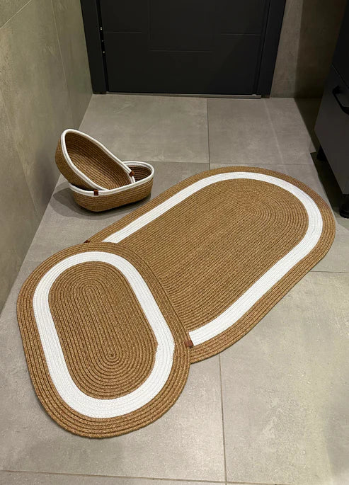 4-Piece Bohemian Bathroom Mat Set with Basket