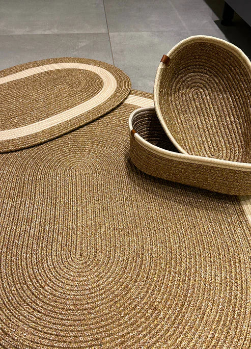 4-Piece Bohemian Bathroom Mat Set with Basket