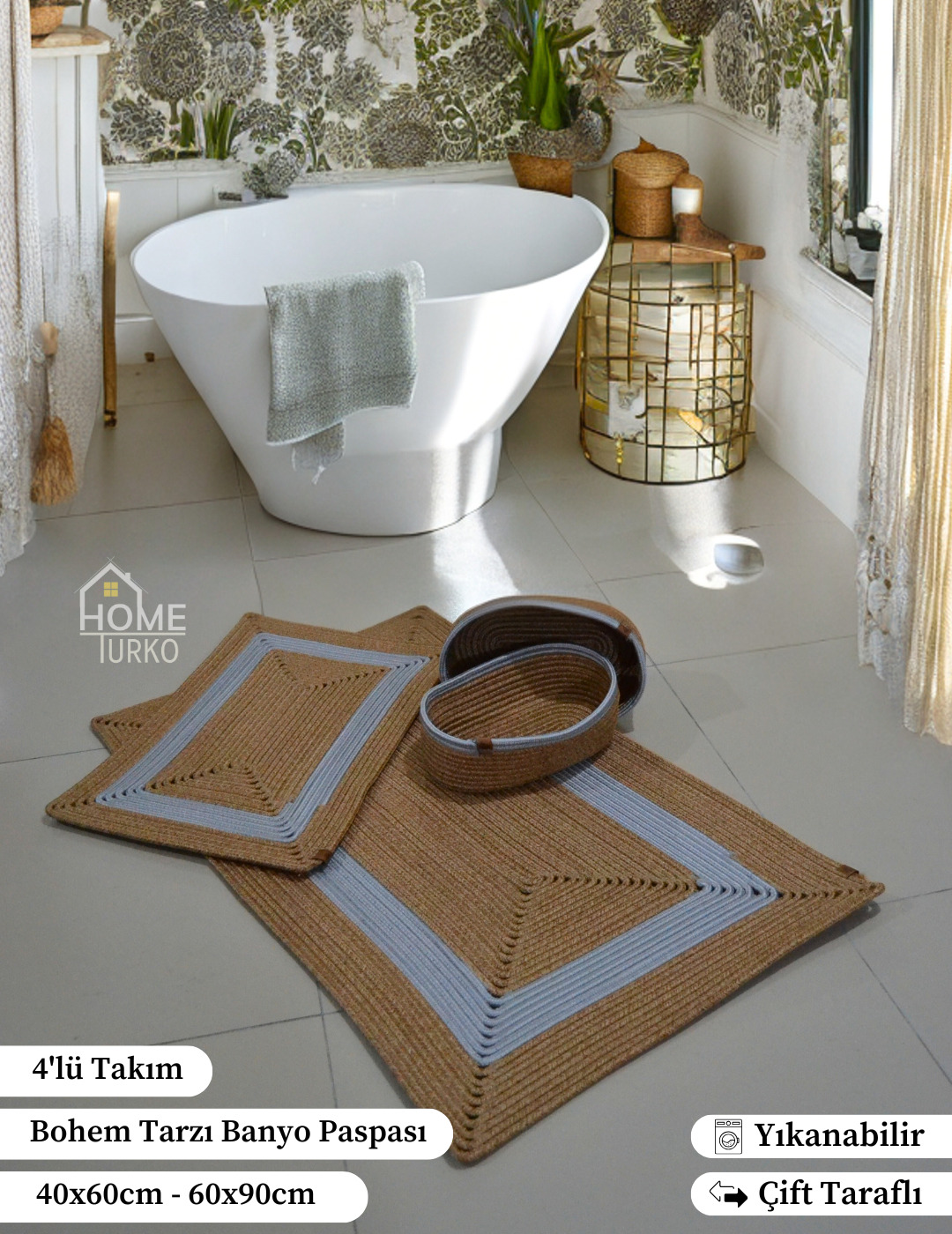 Boho Square Bathroom Mat Set
