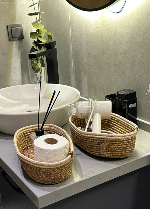 4-Piece Bohemian Bathroom Mat Set with Basket