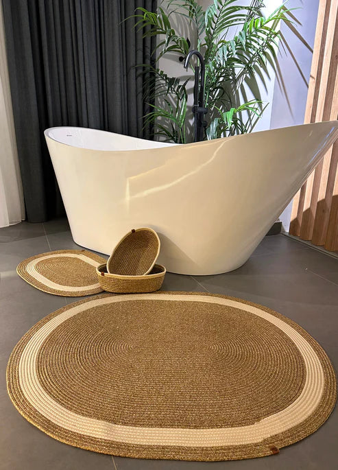 4-Piece Bohemian Bathroom Mat Set with Basket