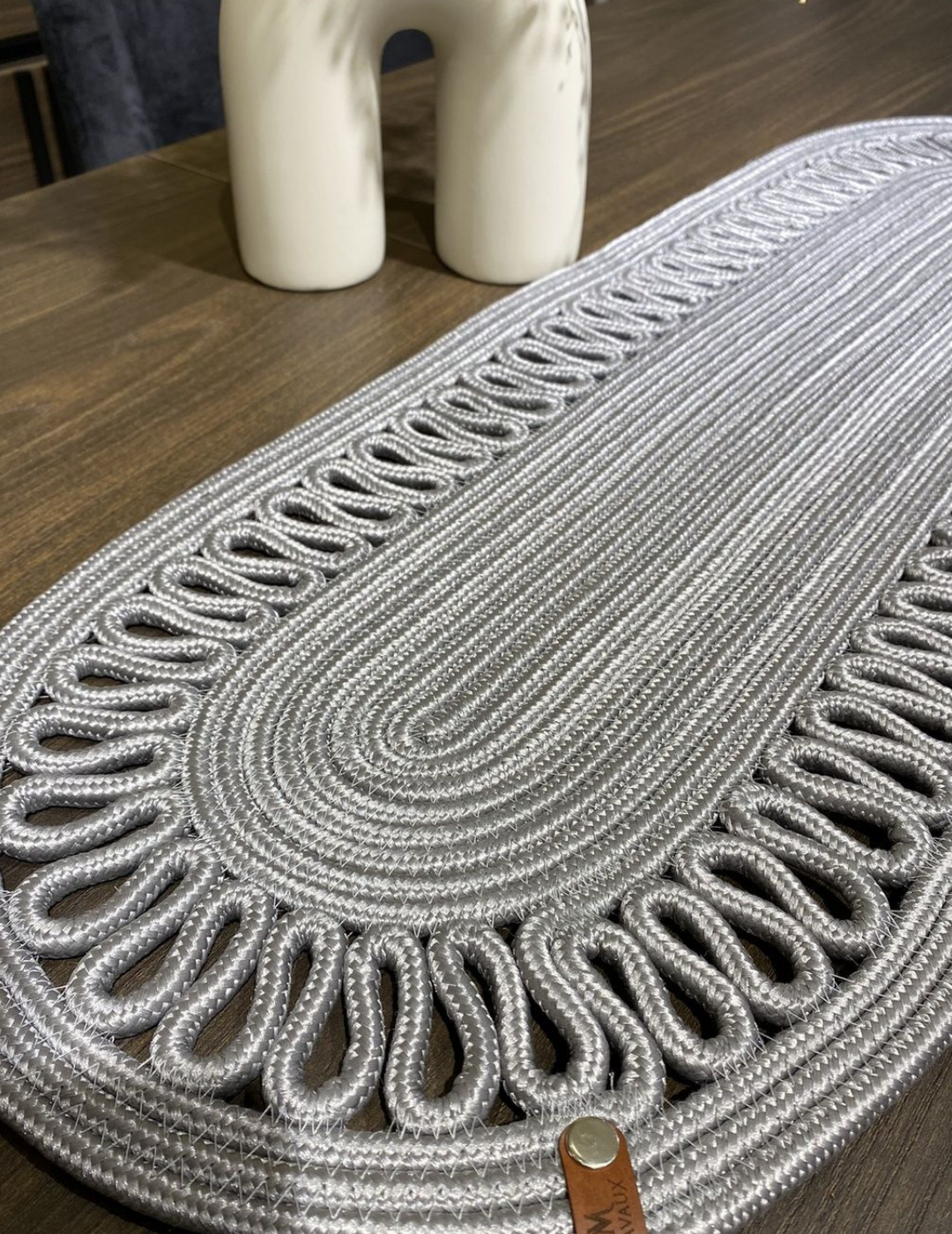 El Örgüsü Jüt Runner Oval Şerit Desenli Masa Sehpa Unite Üstü Dekoratif Örtü (30 X 70 CM)