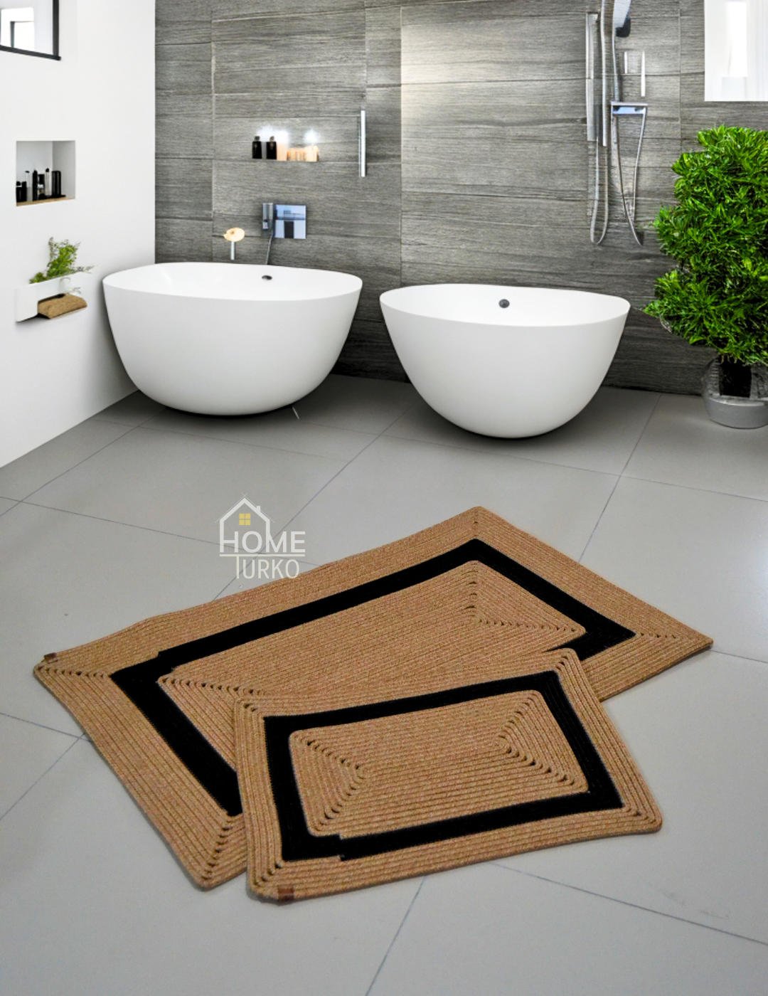 Double Jute Bohemian Bathroom Mat Set