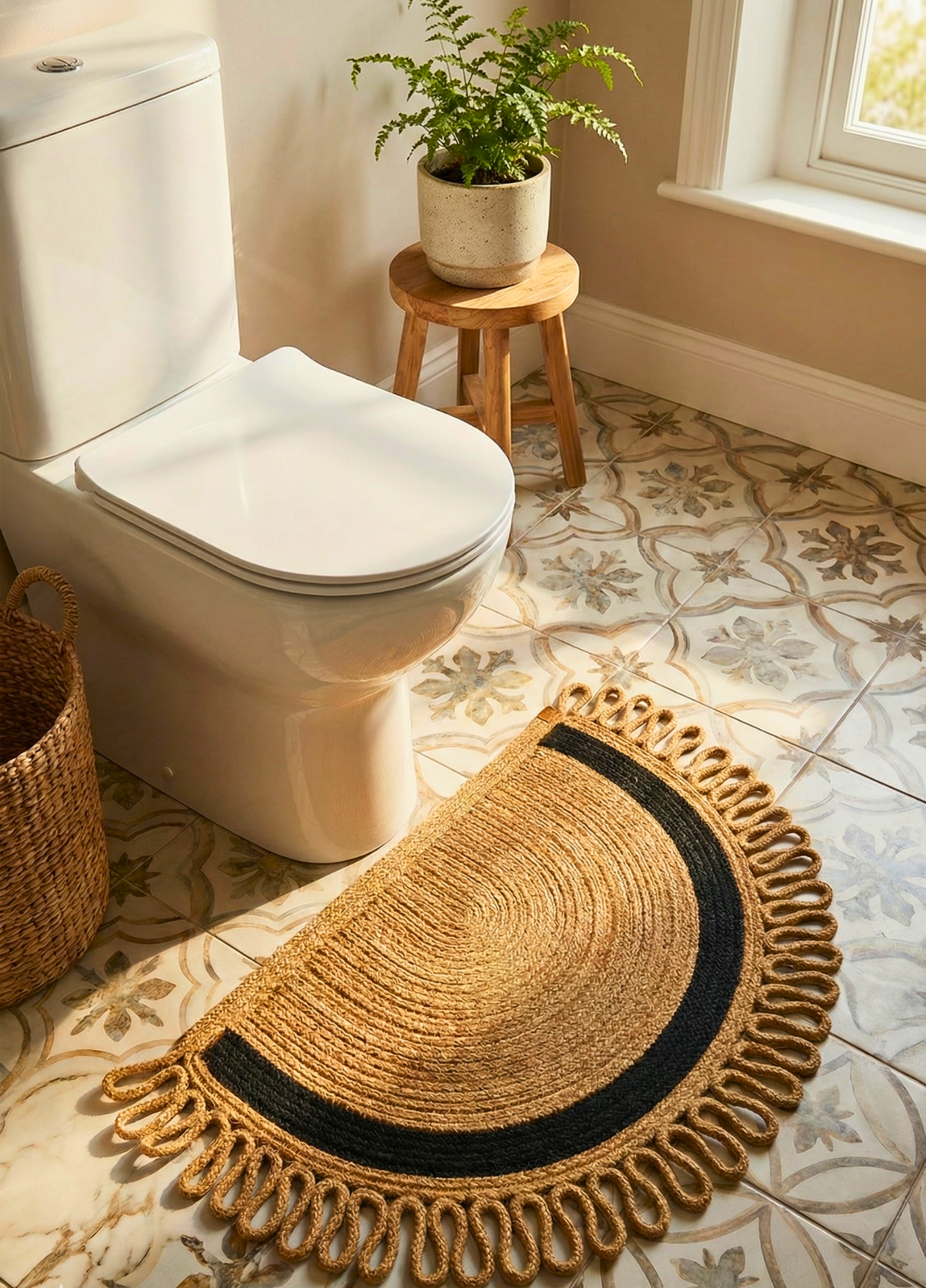 LunaLoop Yarım Ay Jüt Paspas El Yapımı Kapı Önü Banyo Balkon Kilimi