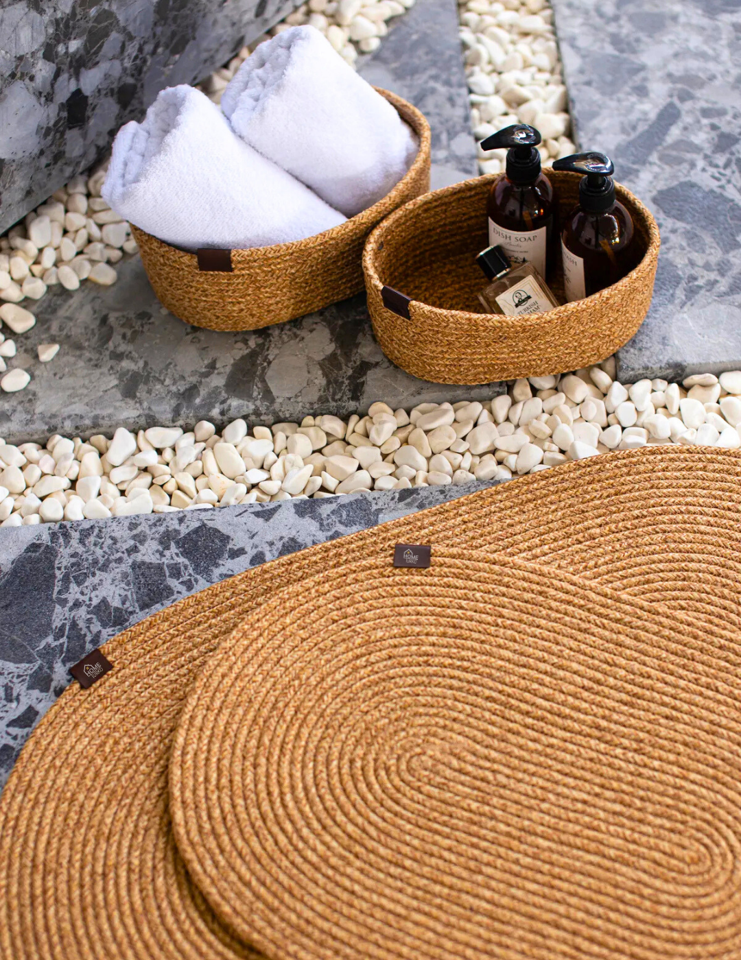 4-Piece Bohemian Bathroom Mat Set with Basket