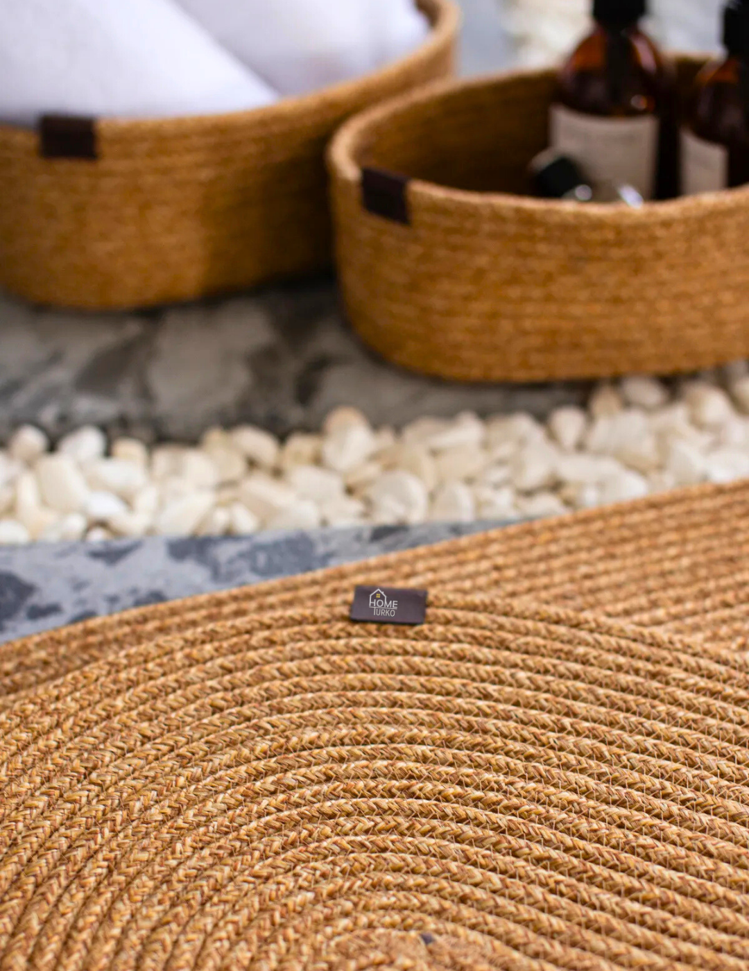 4-Piece Bohemian Bathroom Mat Set with Basket