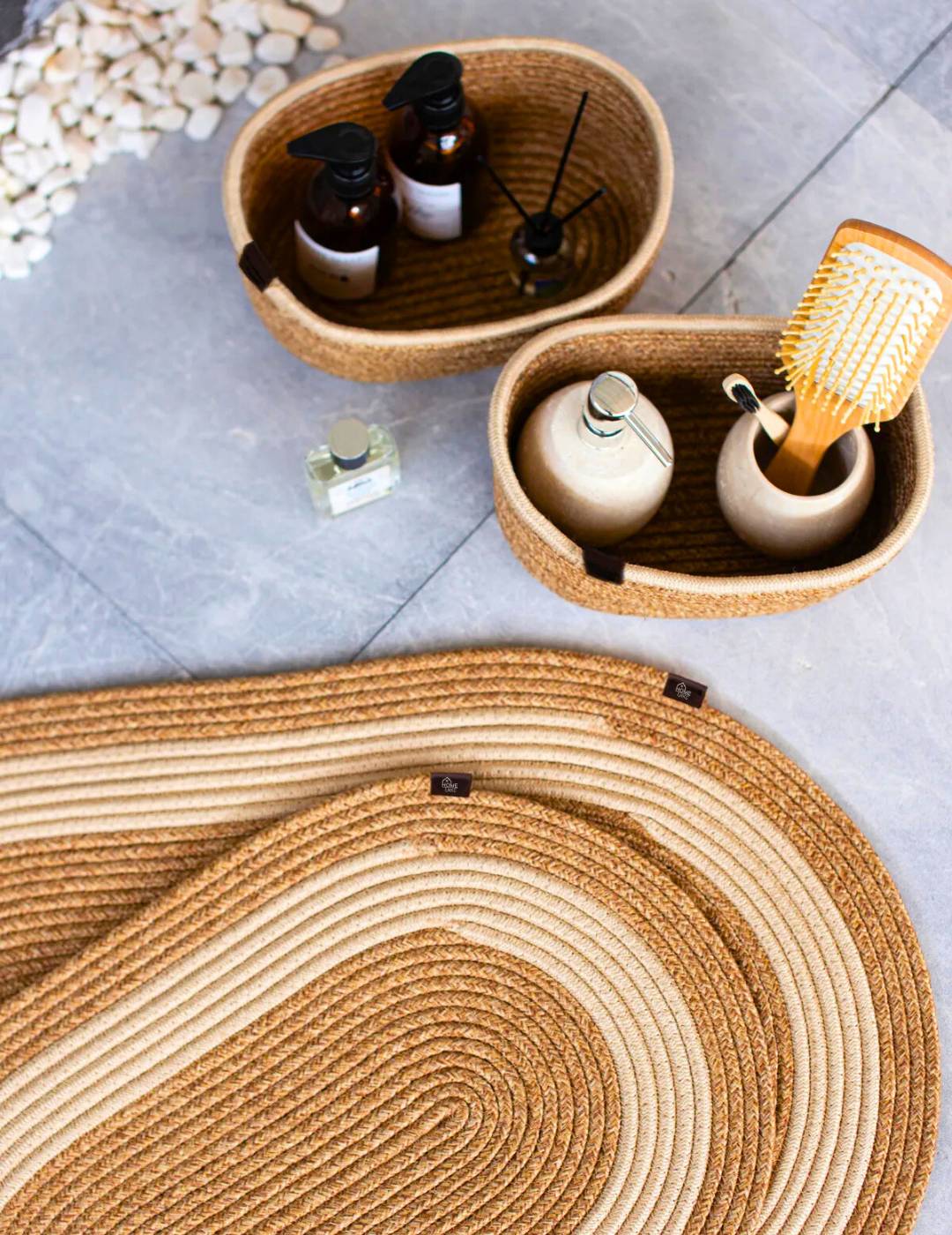 4-Piece Bohemian Bathroom Mat Set with Basket