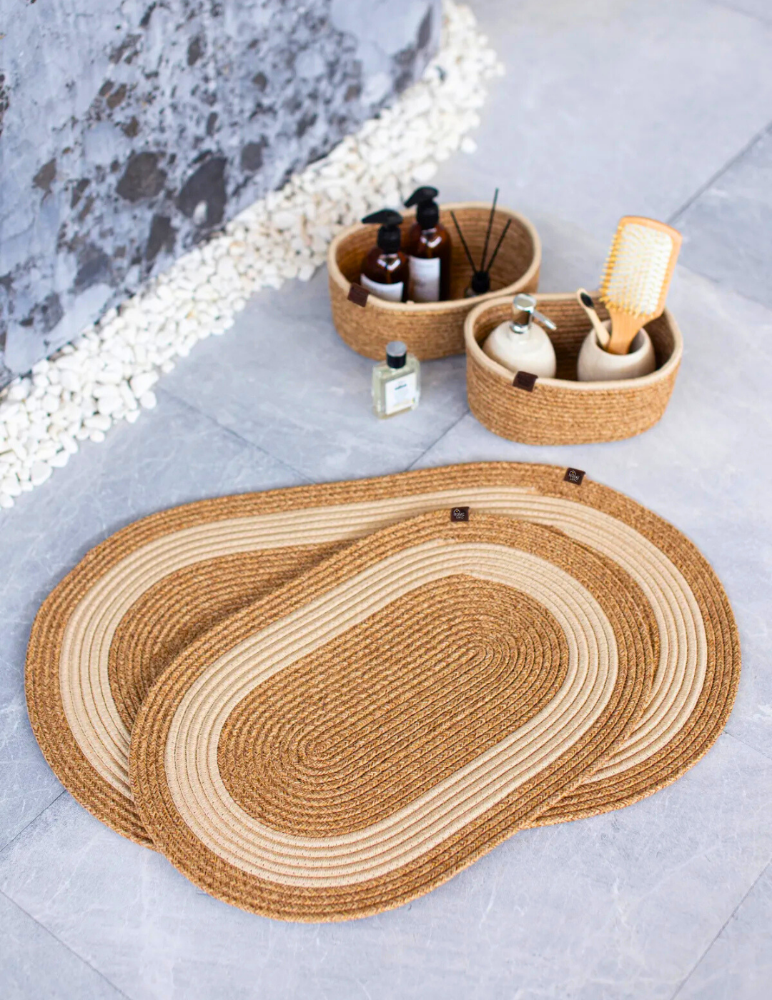 4-Piece Bohemian Bathroom Mat Set with Basket