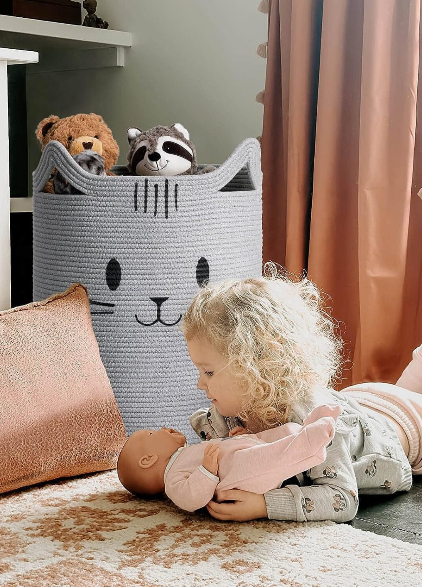 Sevimli Kedi Desenli Çocuk Odası Sepeti