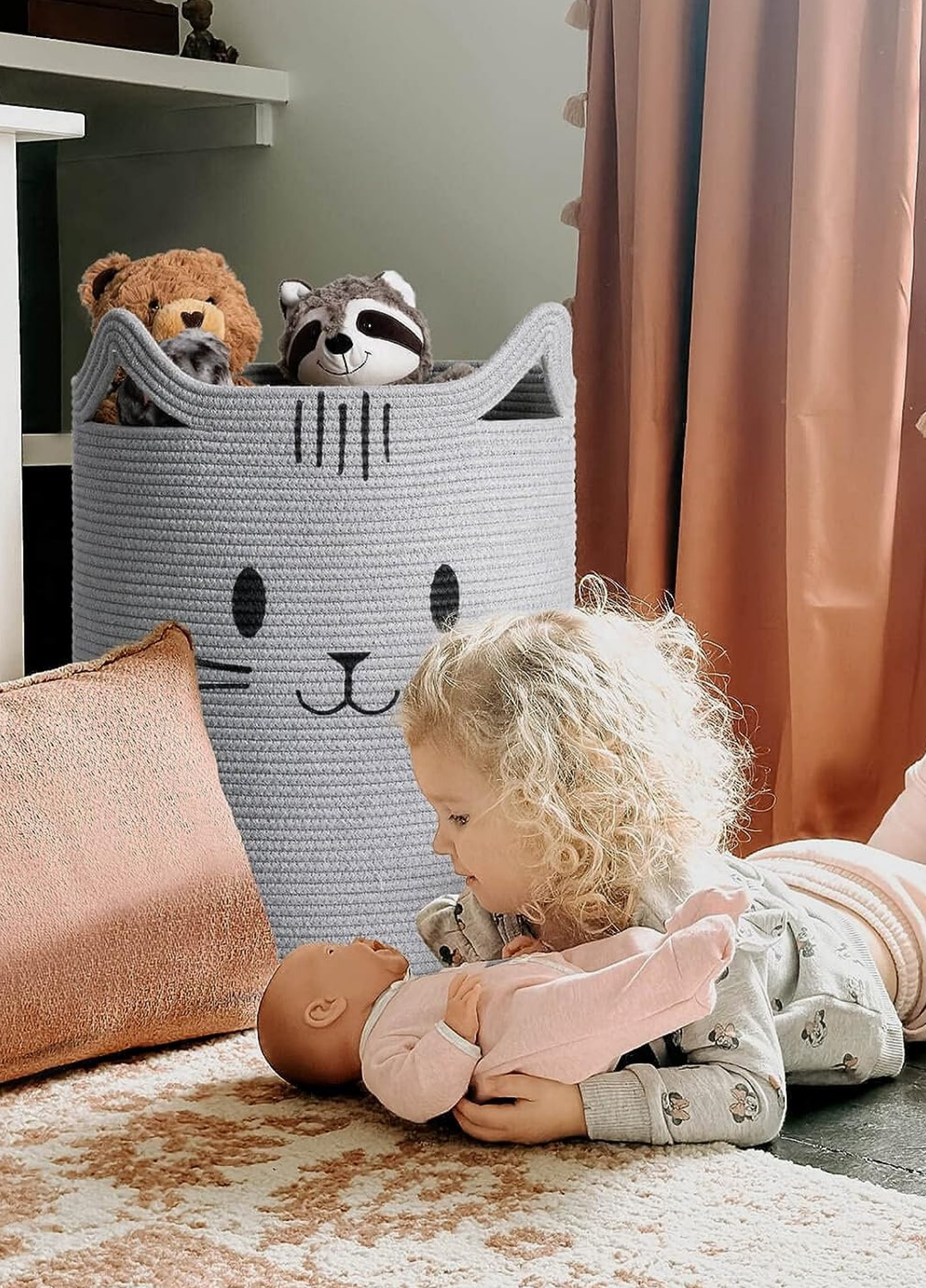 Sevimli Kedi Desenli Çocuk Odası Sepeti