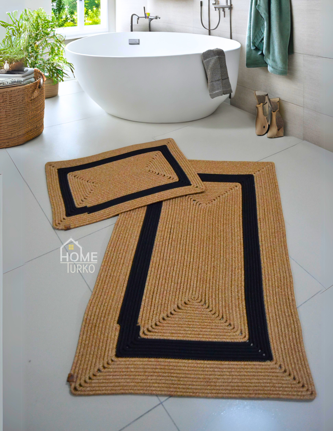 Double Jute Bohemian Bathroom Mat Set