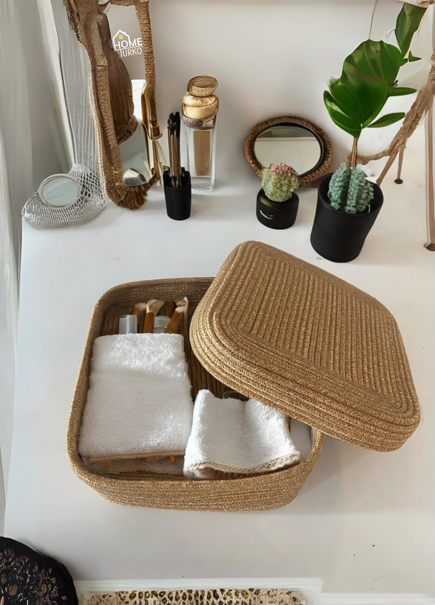 Bohem Kare Kapaklı Sepet / Düzenleyici