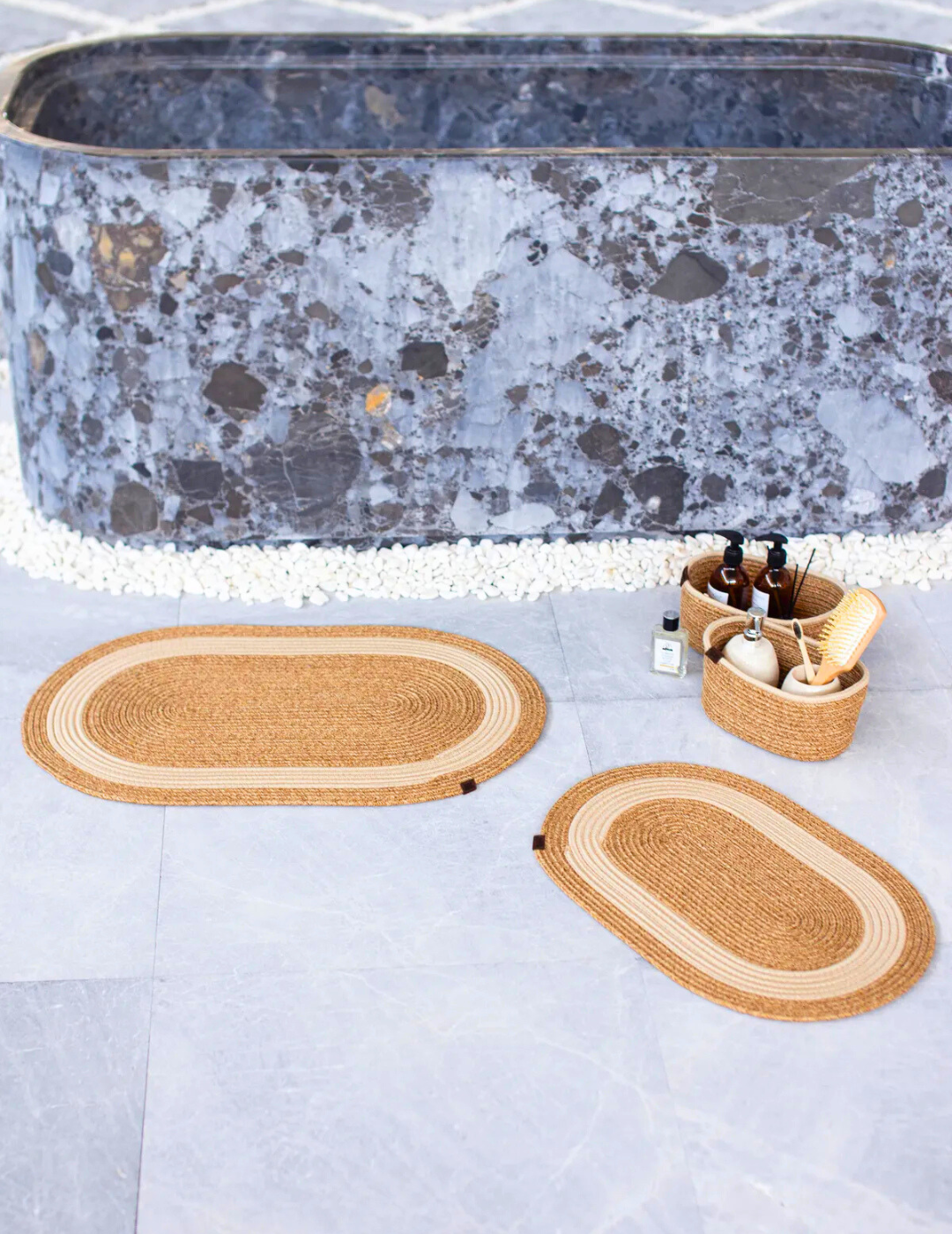 4-Piece Bohemian Bathroom Mat Set with Basket