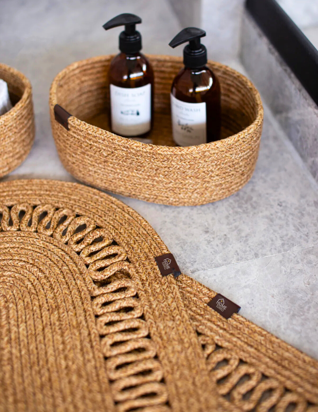 4-Piece Bohemian Bathroom Mat Set with Basket