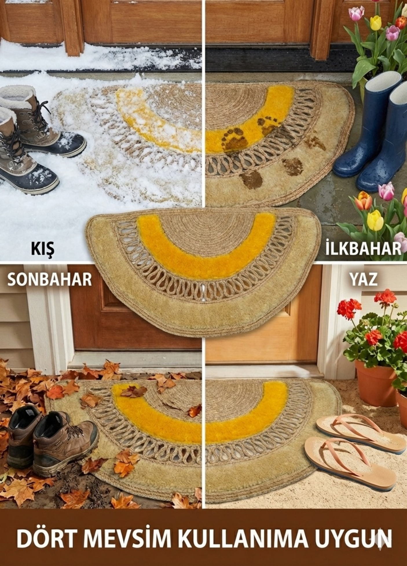 Dünyada İlk! Artisan Glow Yarım Ay Tufting Şeritli Jüt Kapı Önü Paspası