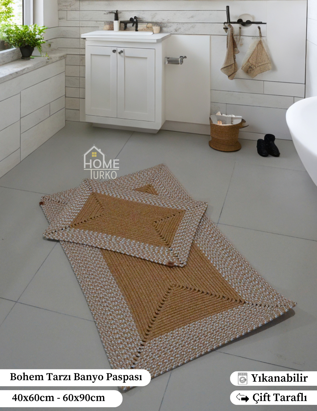 Double Jute Bohemian Bathroom Mat Set