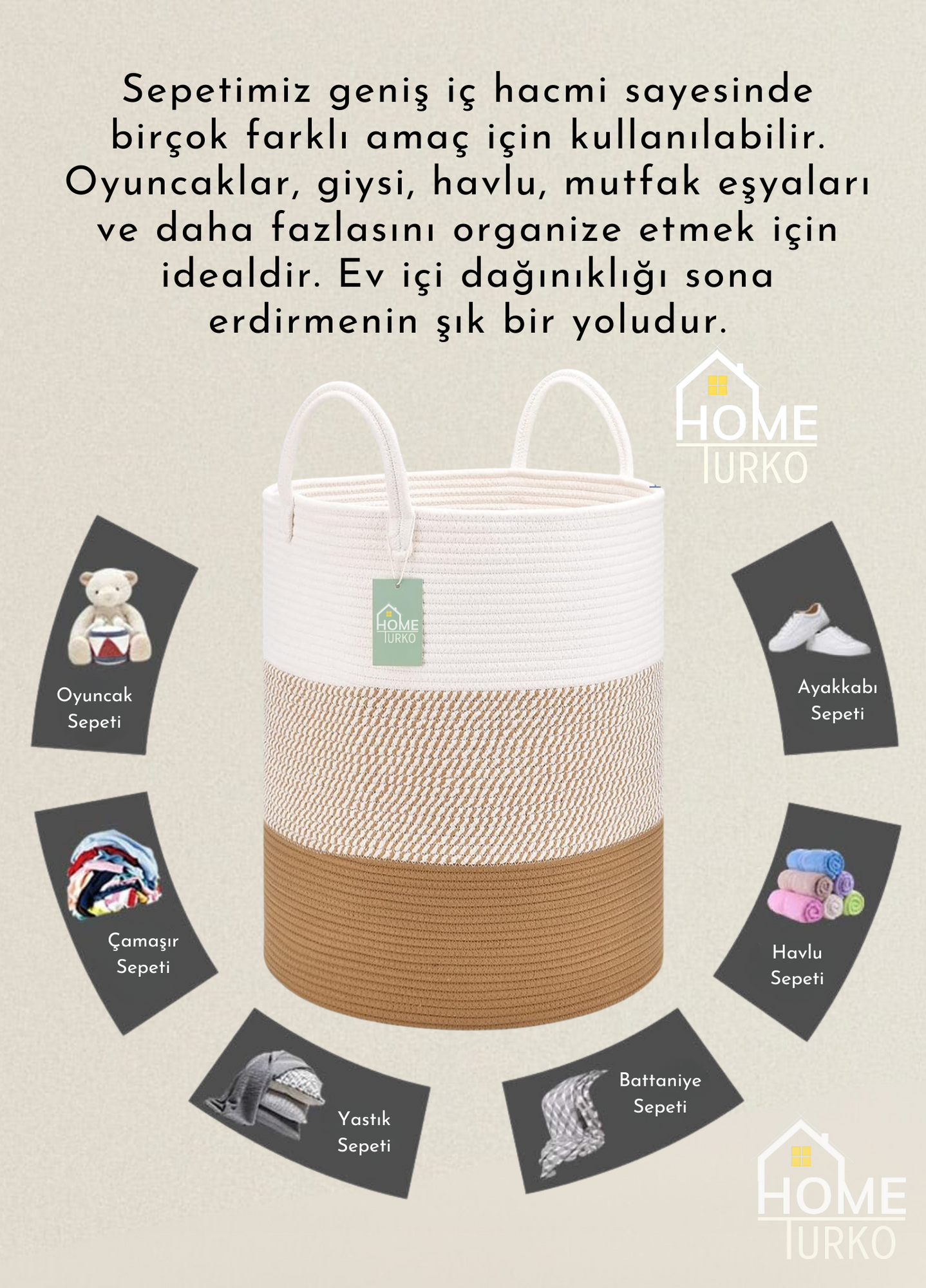 Bohem Kulplu Çamaşır Sepeti / Düzenleyici