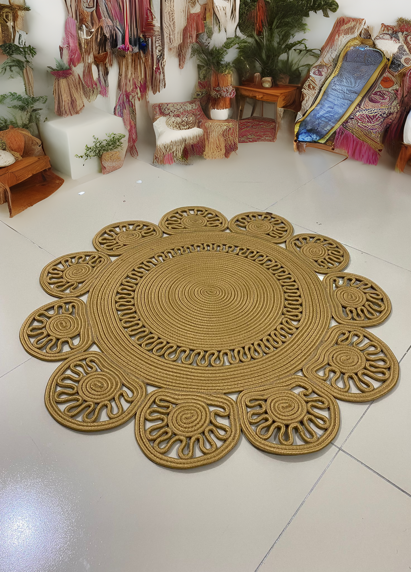 Jute Bohemian Carpet & Rug & Mat