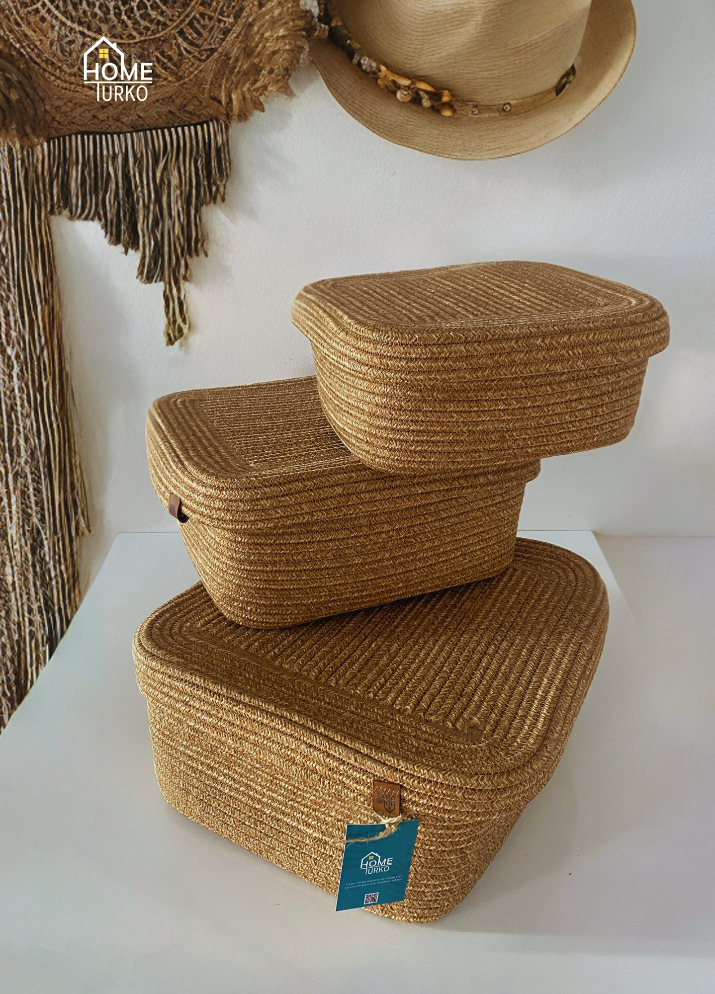 Bohem Kare Kapaklı Sepet / Düzenleyici