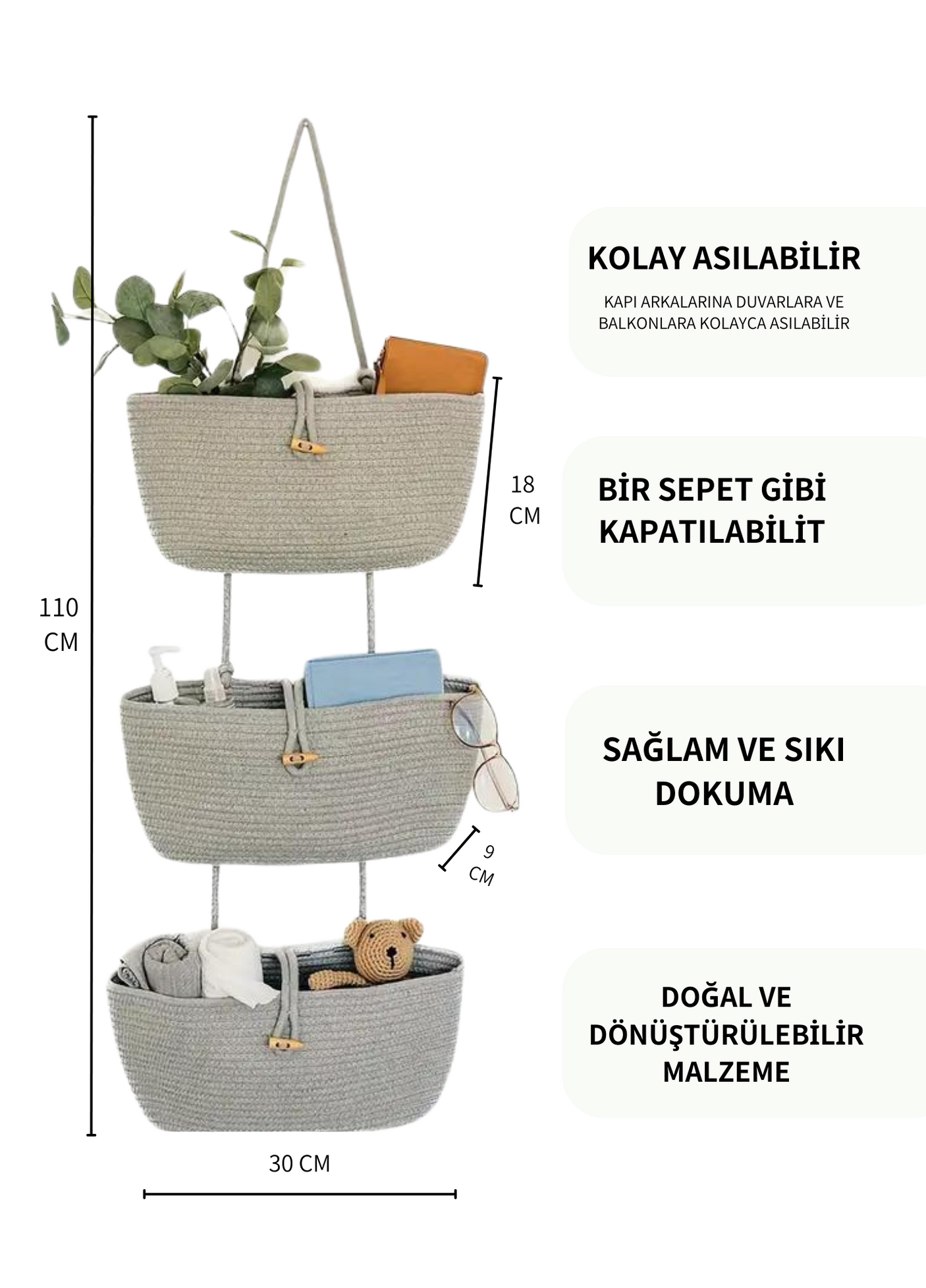 Üçlü Askılı Bohem Sepet