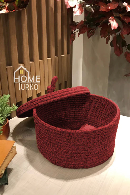 Bohemian Round Lidded Basket Organizer