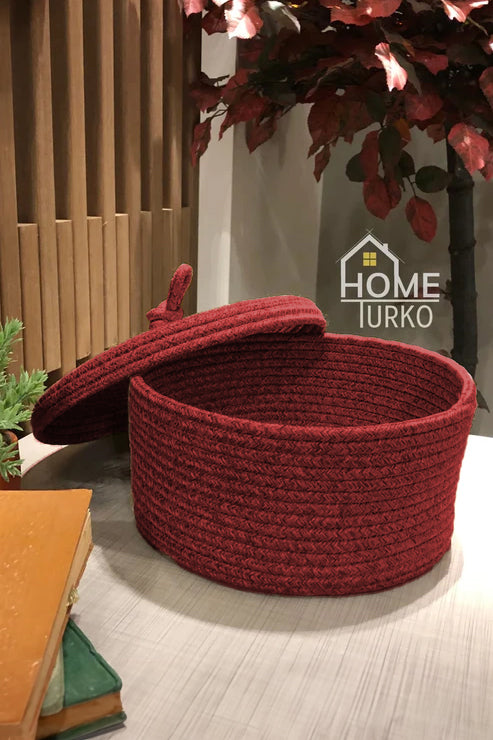 Bohemian Round Lidded Basket Organizer