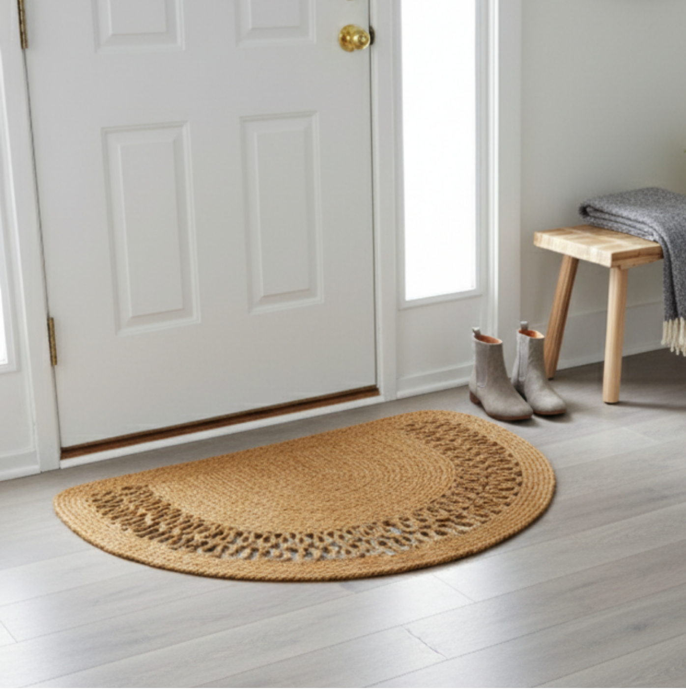 HomeAura Natural Jute Pattern Detailed Doormat