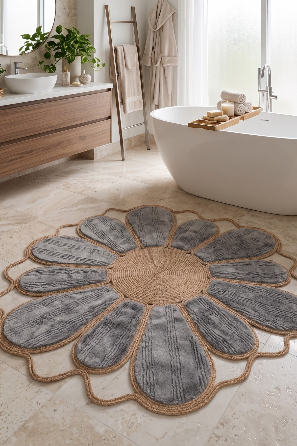 Margherita Papatya Jüt Kilim Peluş Yapraklı El Yapımı Çiçek Halı - görsel 8