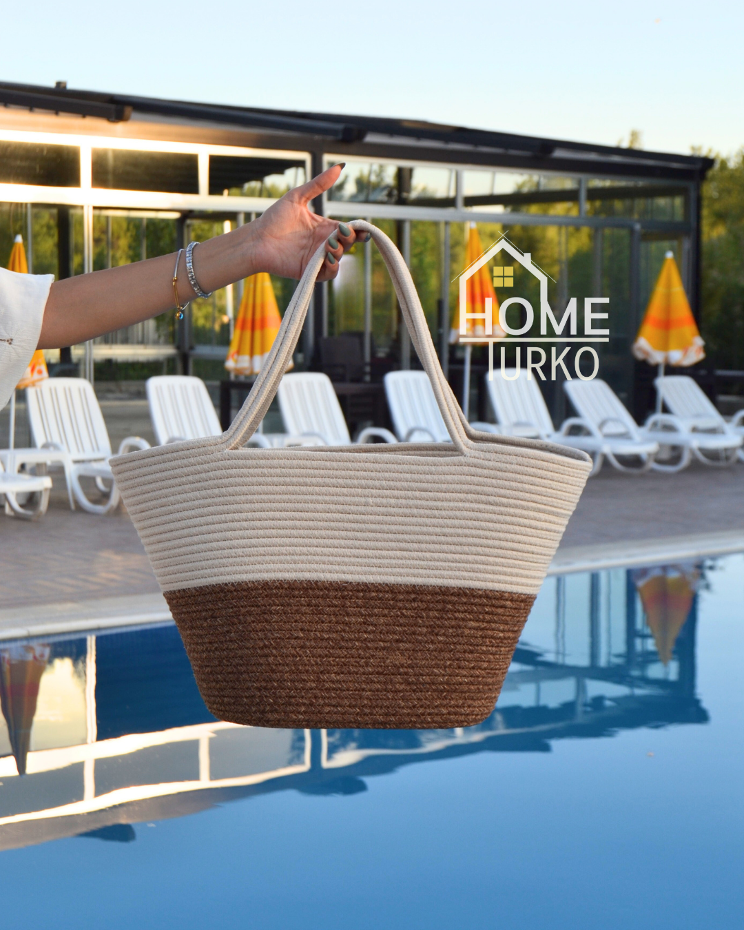 Jute Buttoned Women's Beach Bag Two-Tone Bag