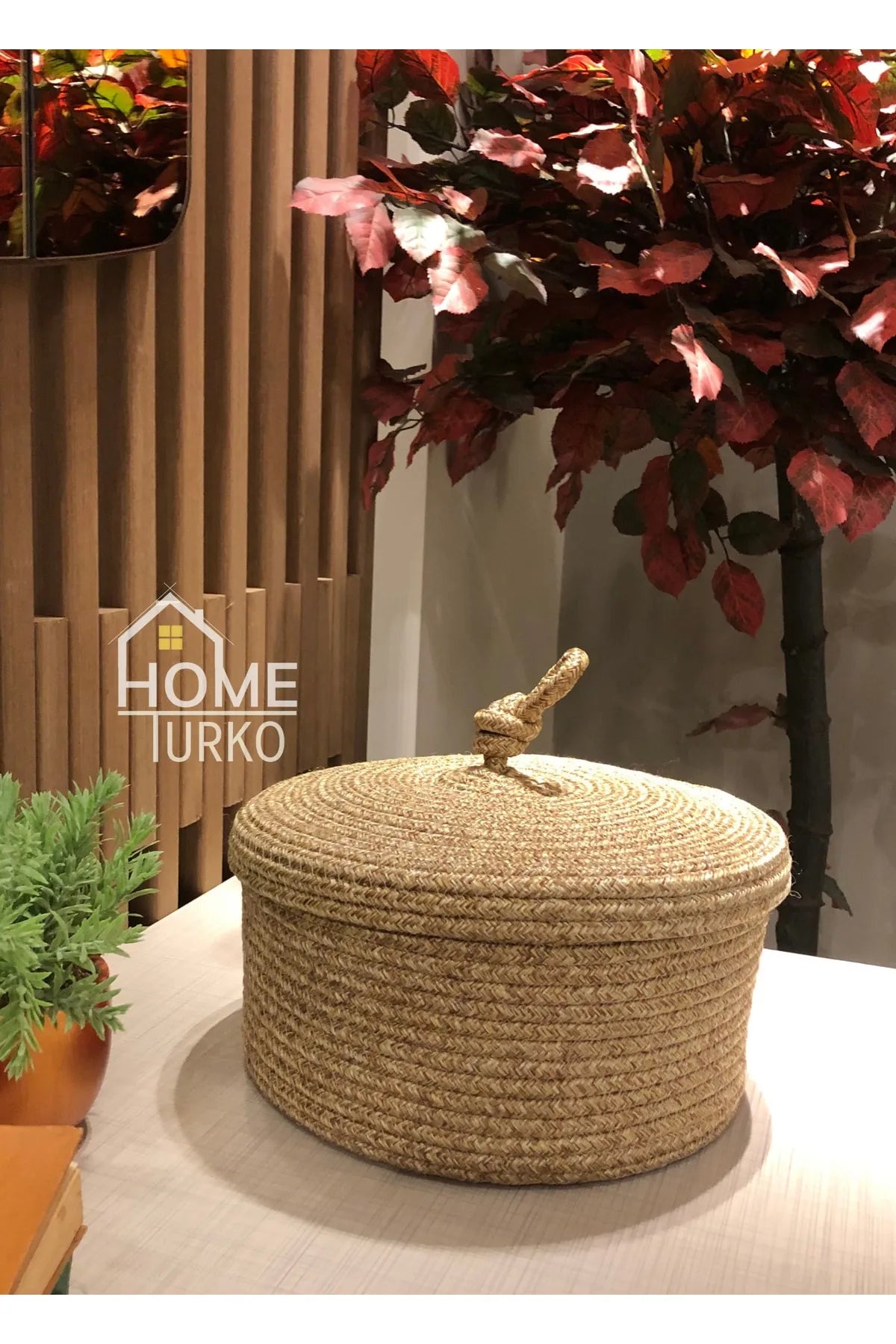 Bohemian Round Lidded Basket Organizer