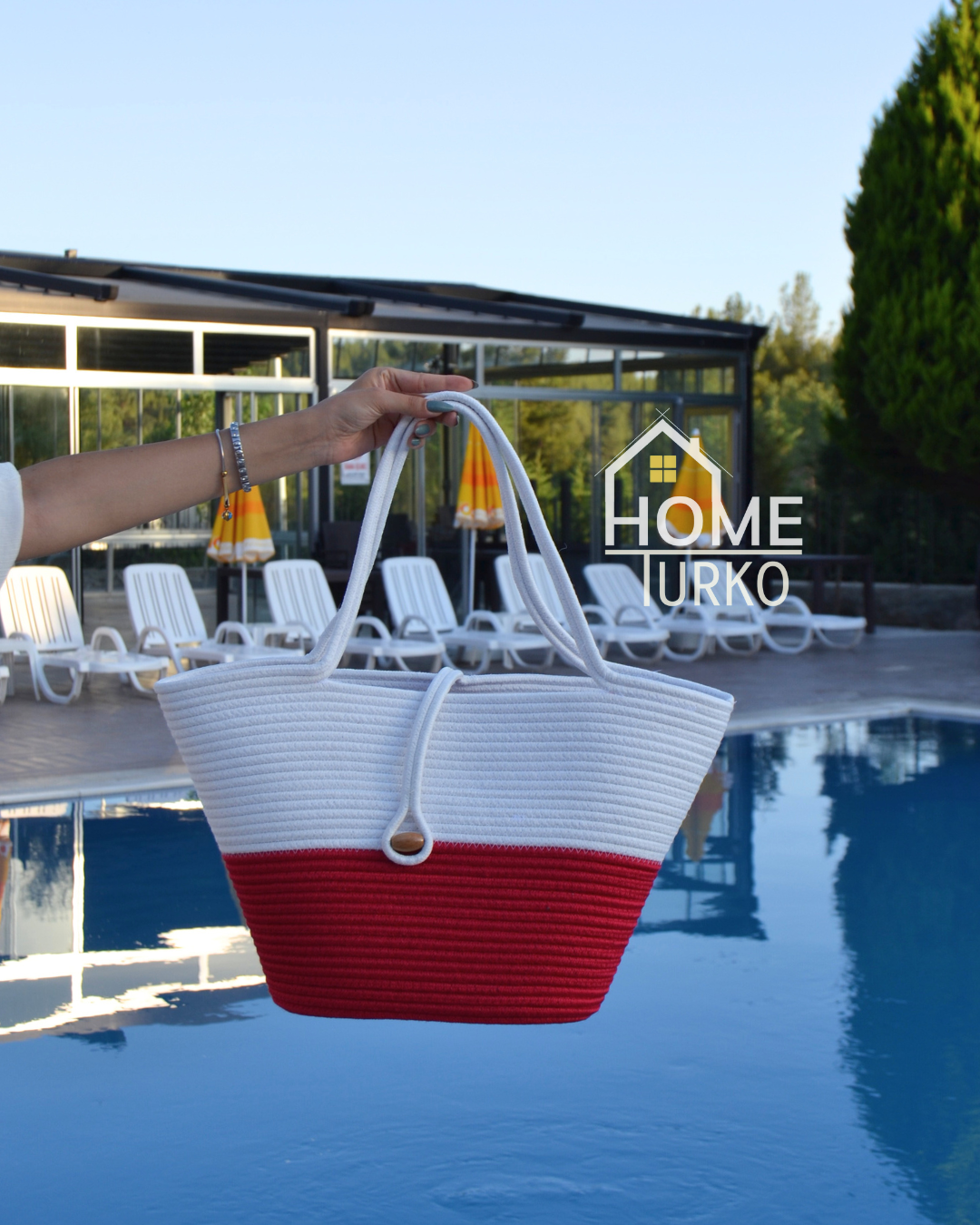 Jute Buttoned Women's Beach Bag Two-Tone Bag