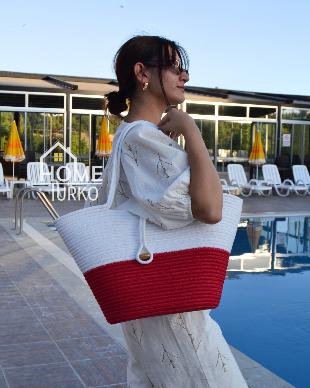 Jute Buttoned Women's Beach Bag Two-Tone Bag